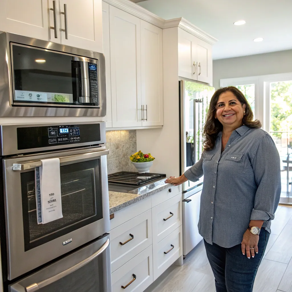 Maria L. in her kitchen with new appliances